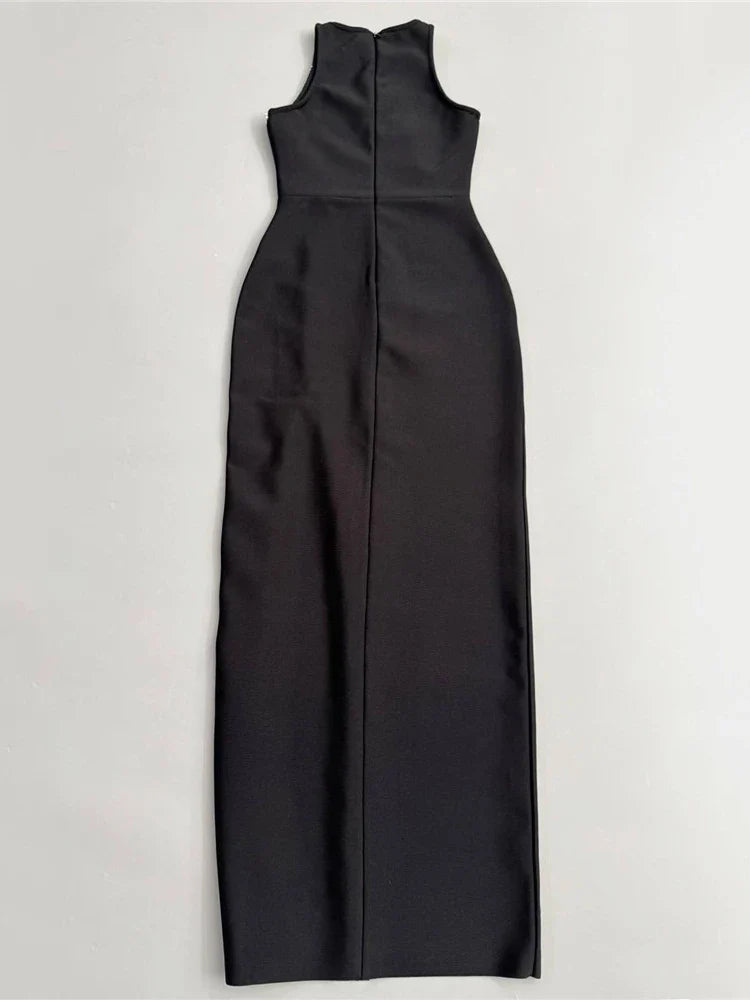 O-Neck Pearl & Crystal Beaded Bandage Dress