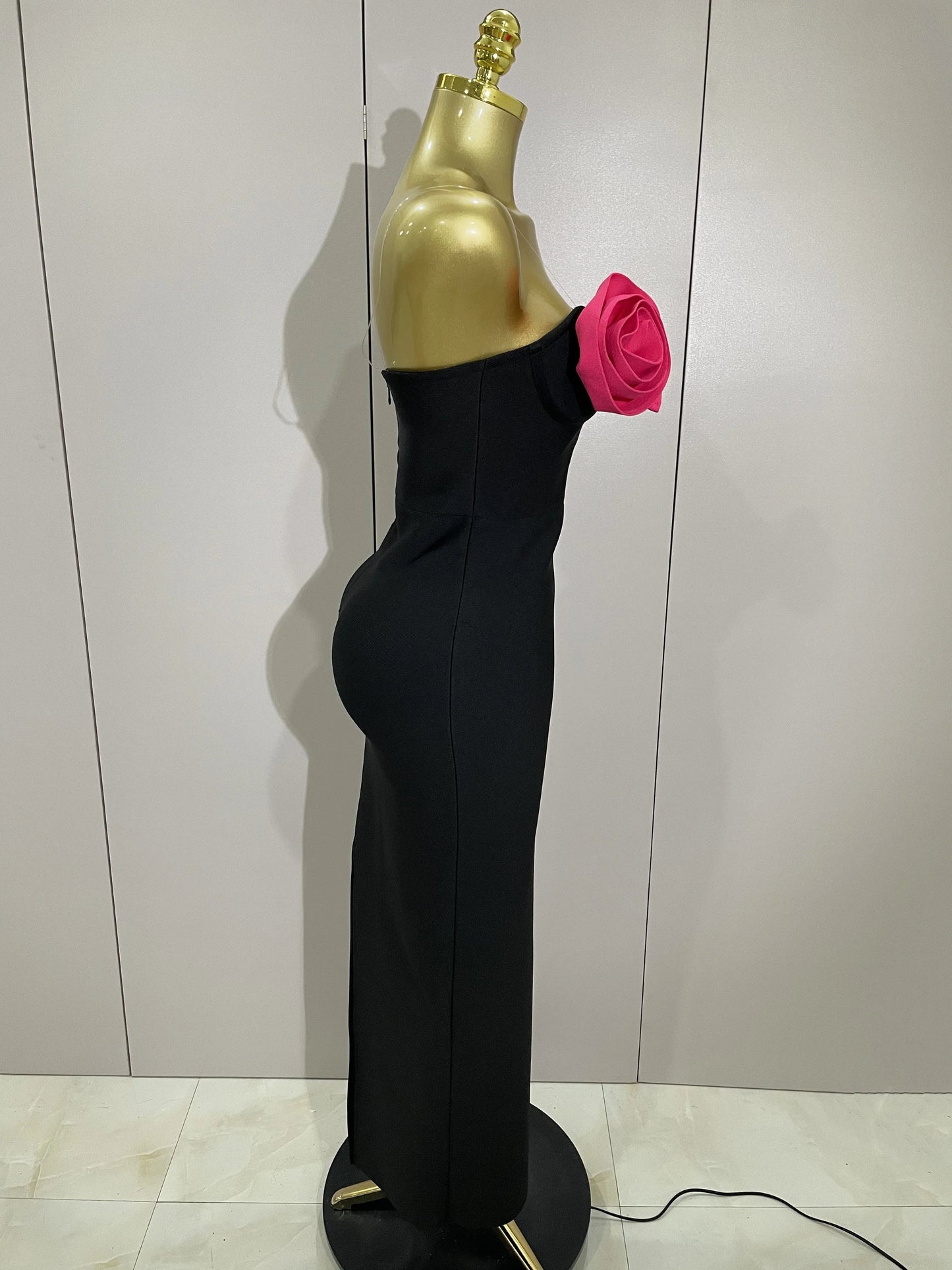 Black Strapless Ankle-Length Dress