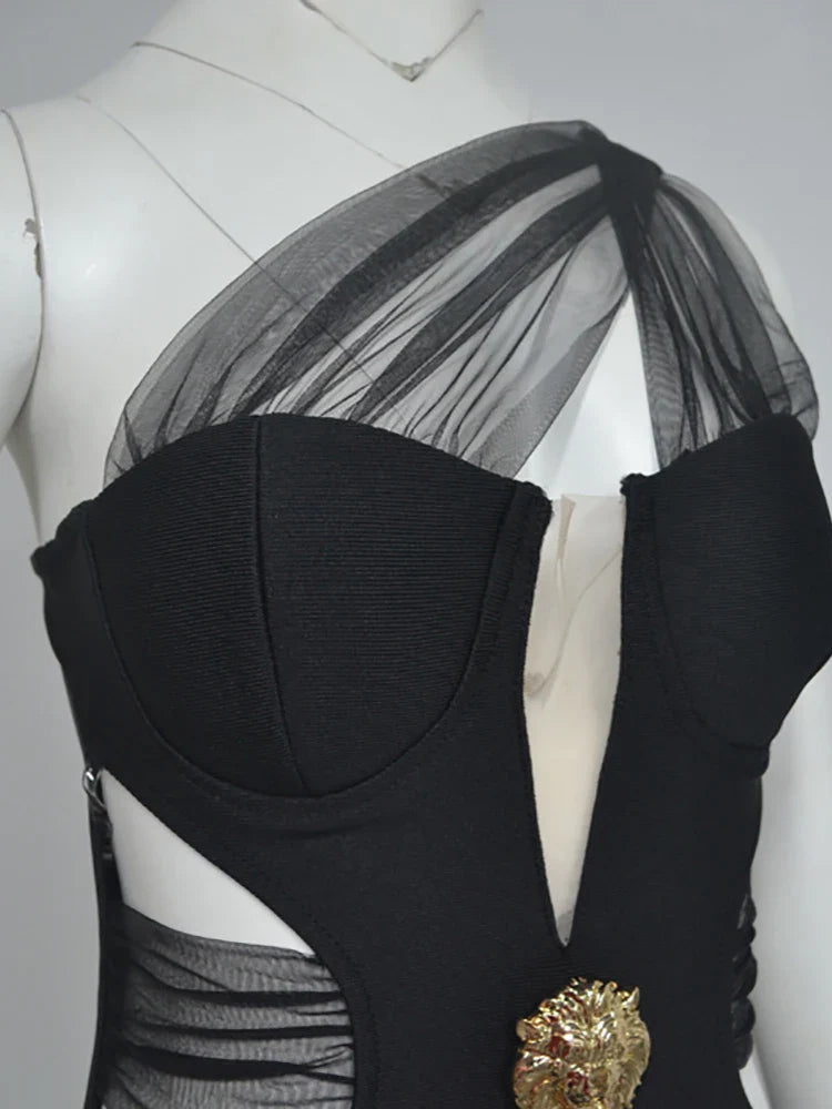 Black Asymmetric Cut-Out Gown | Sleek One-Shoulder Statement