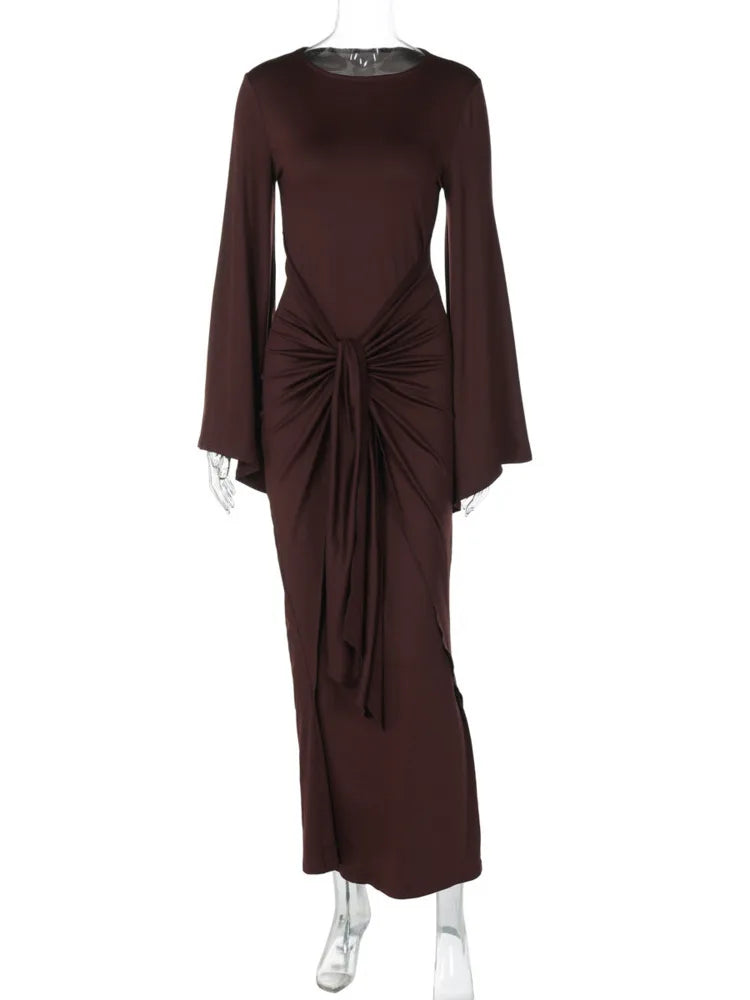 Ruched Long-Sleeve Maxi Dress