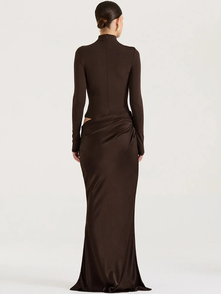 Turtleneck Ruched Maxi Dress | Sleek Fall Evening Look