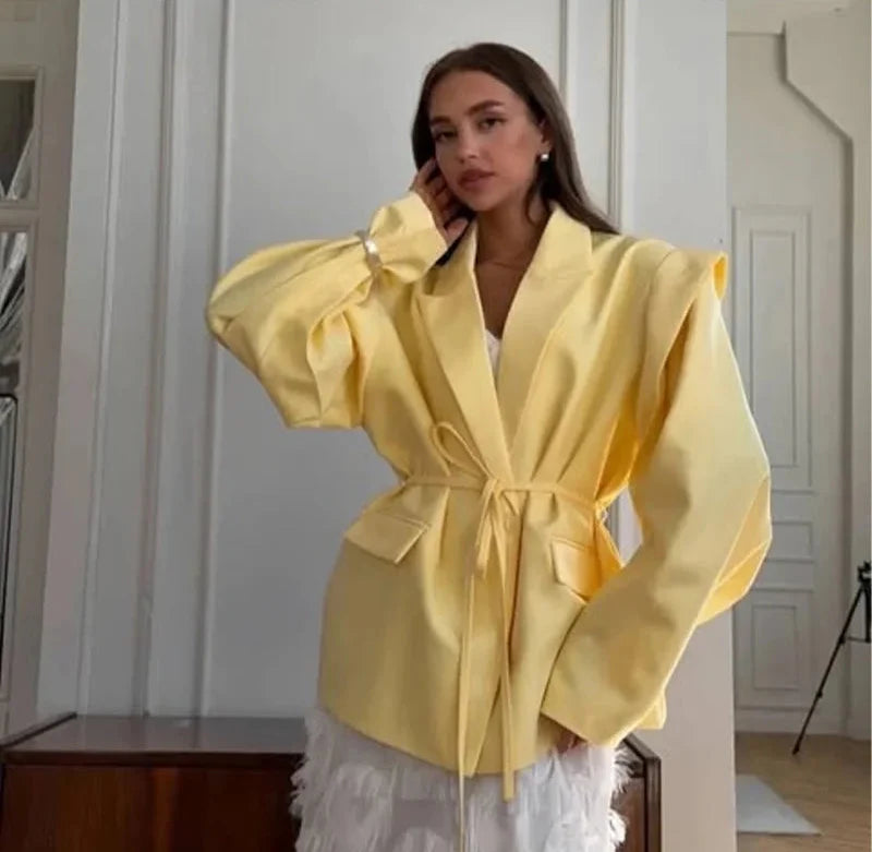 Oversized Blazer with Belted Waist – Light Cotton Blend