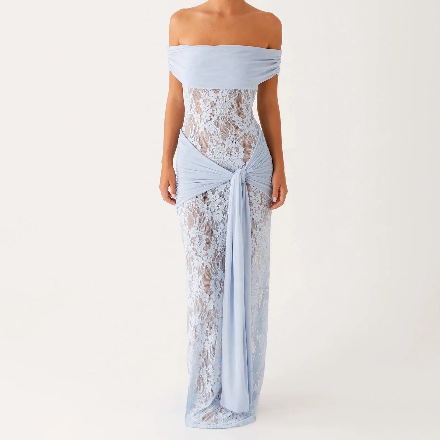 Elegant Off-Shoulder Lace Patchwork Bodycon Long Dress