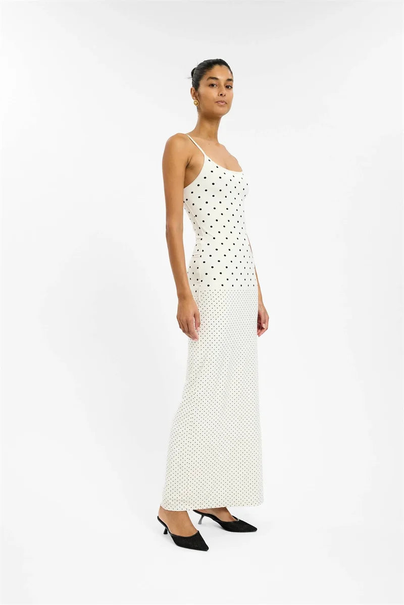 Spaghetti Strap Polka-Dot Slip Maxi Dress