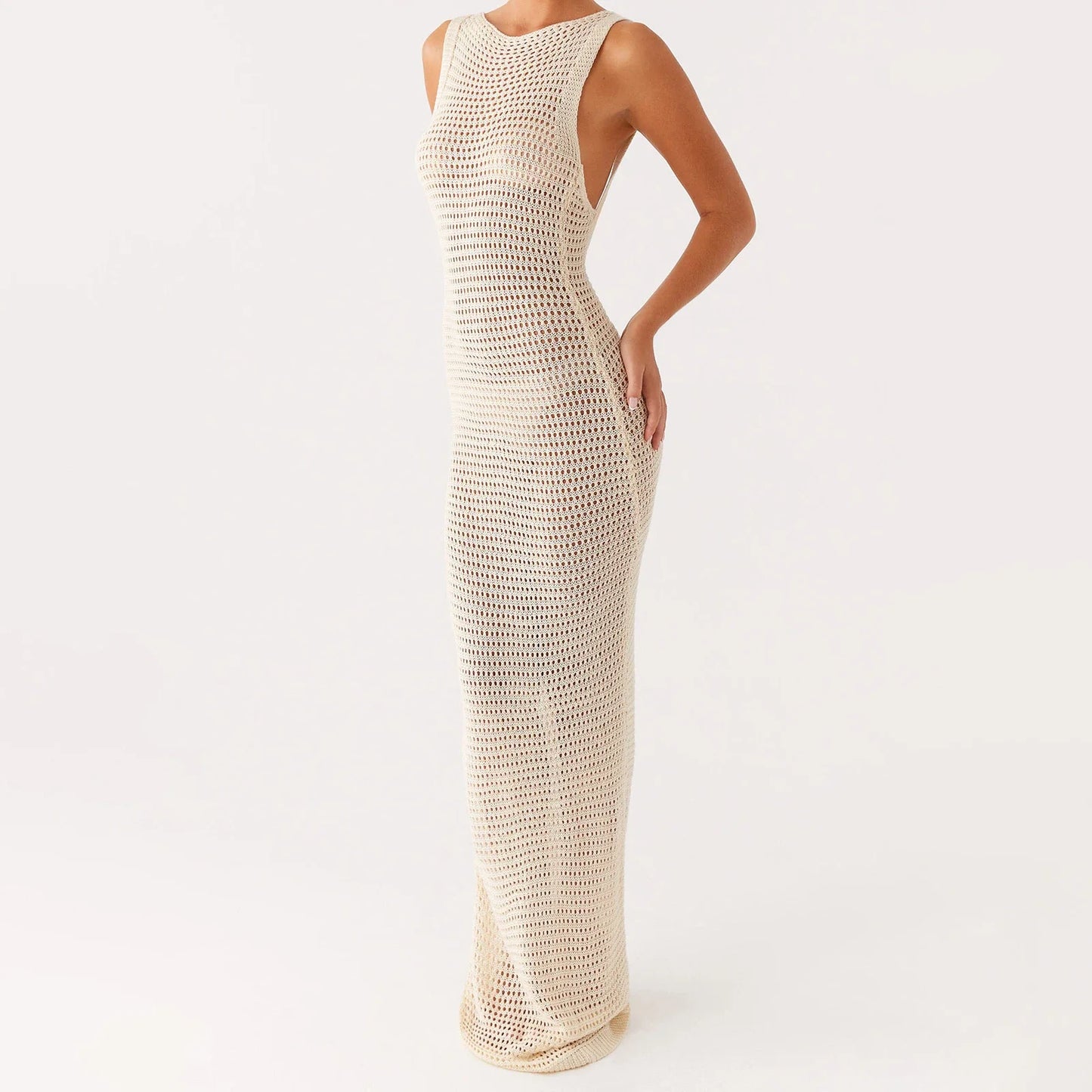 Sleeveless Crochet Cutout Maxi Dress - Backless Bodycon Streetwear