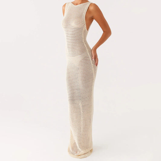 Sleeveless Crochet Cutout Maxi Dress - Backless Bodycon Streetwear