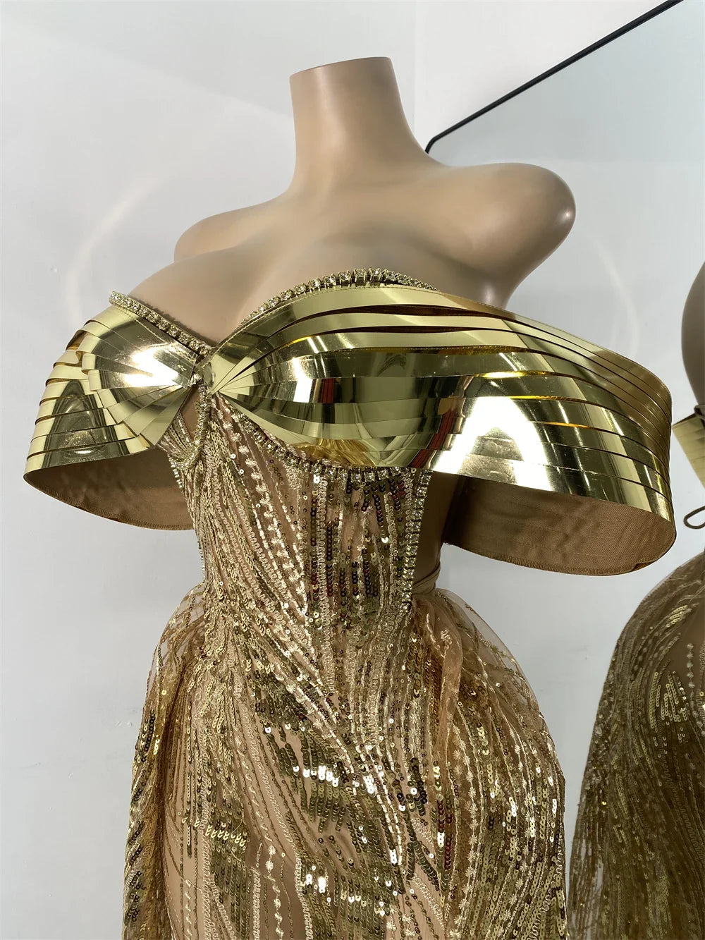 Gold Flashing Diamonds Sequin Long Party Dress