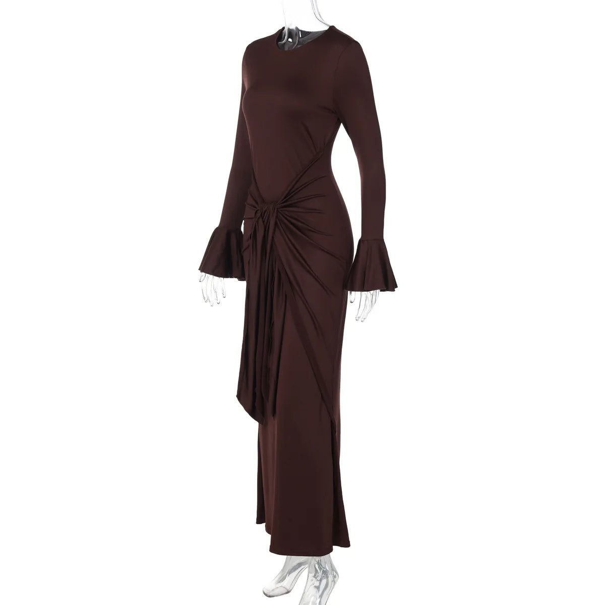 Chocolate Butterfly Sleeve Maxi Dress | Sculpted Pleat Waist