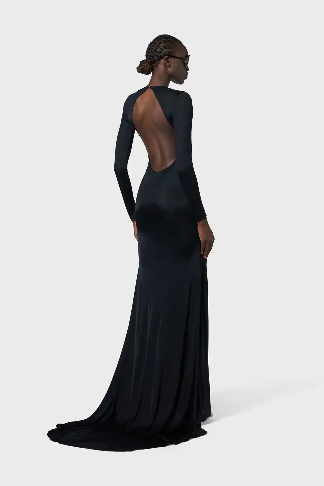 Black evening gown with open back 
