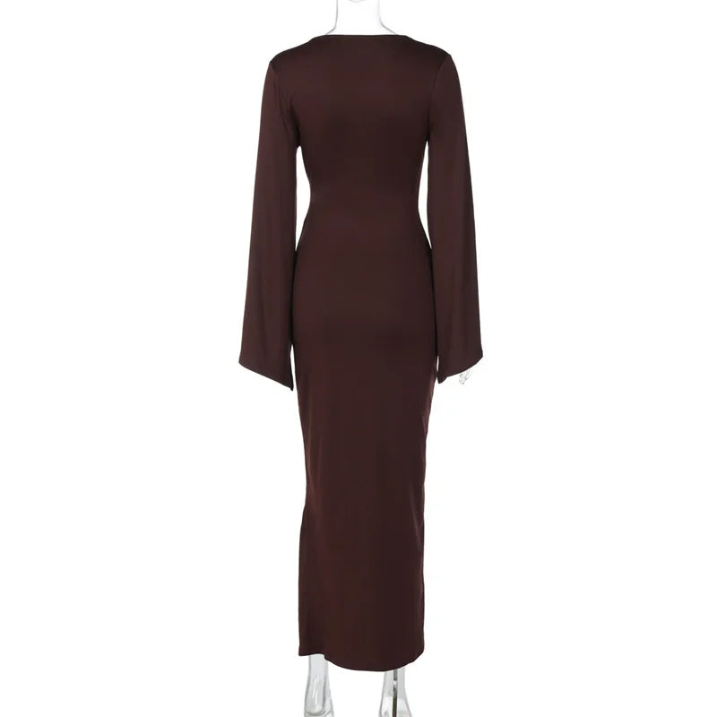 Ruched Long-Sleeve Maxi Dress