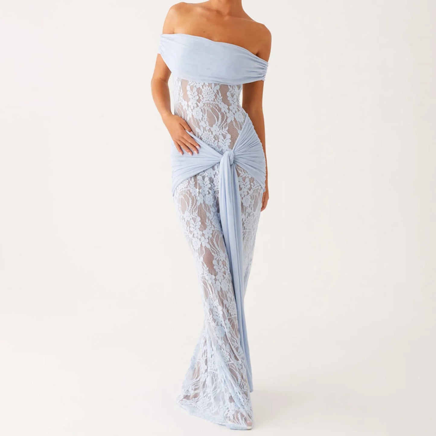 Elegant Off-Shoulder Lace Patchwork Bodycon Long Dress