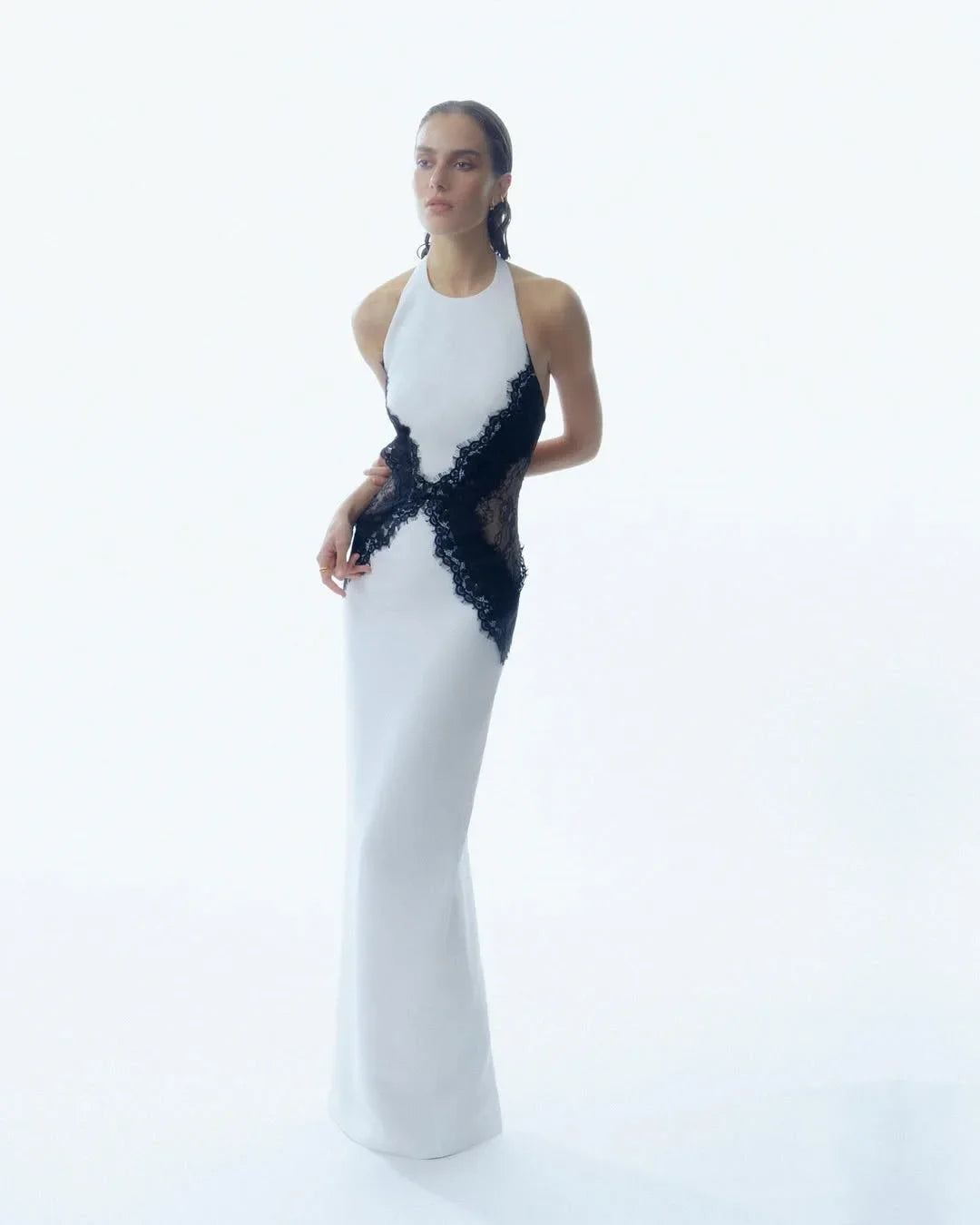 Halter Neck Lace Patchwork Long Dress