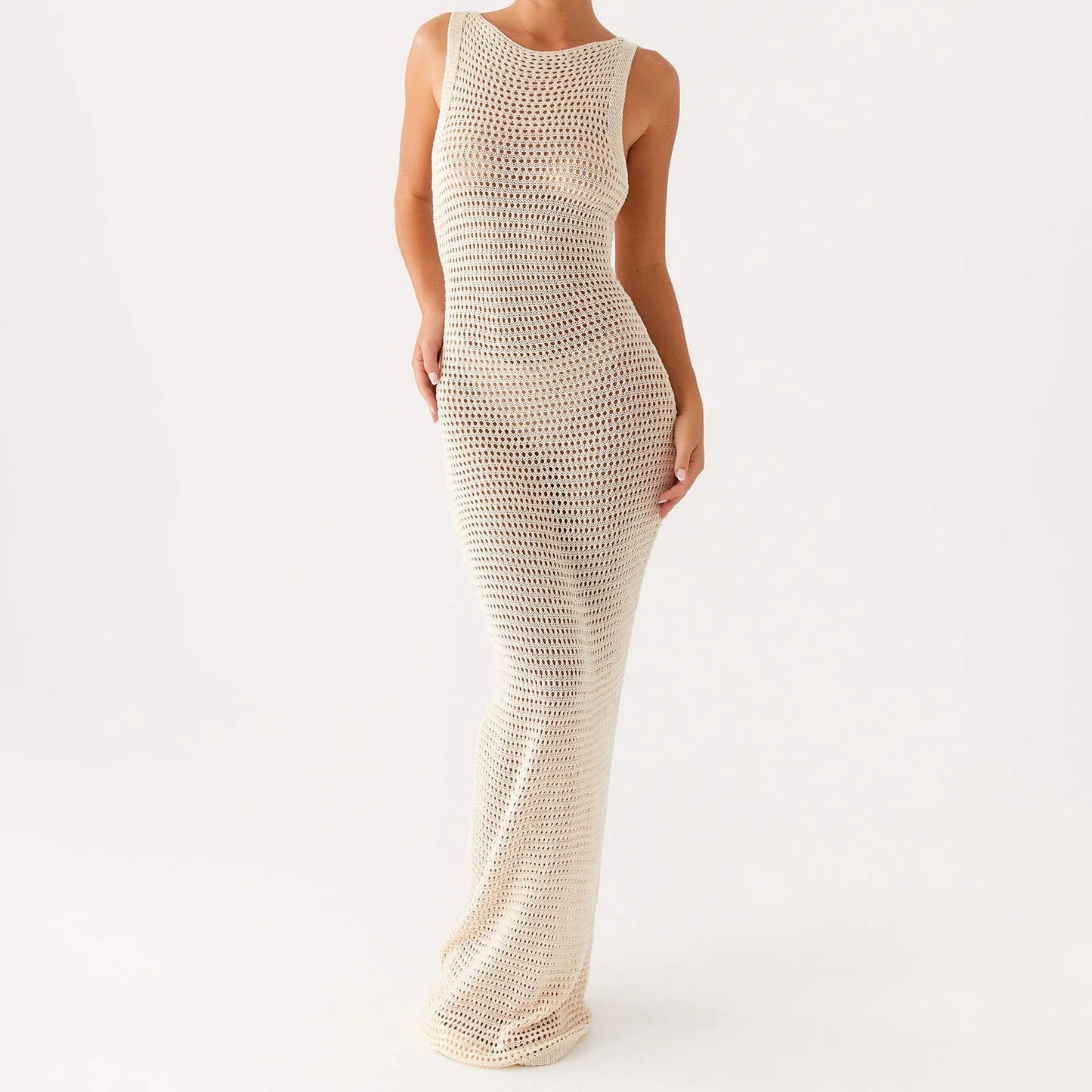 Sleeveless Crochet Cutout Maxi Dress - Backless Bodycon Streetwear