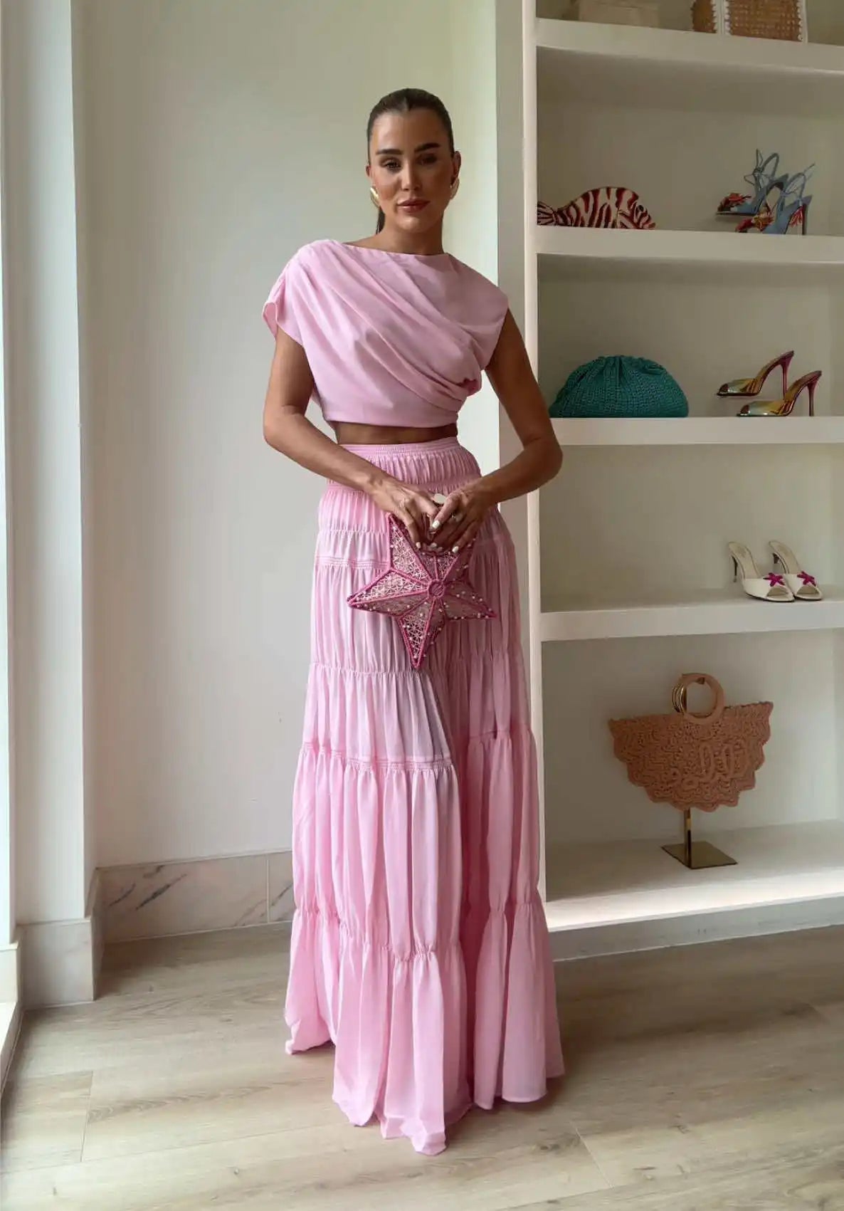 Pink Floral Crop Top & Maxi Skirt Set | Breezy Spring Edit