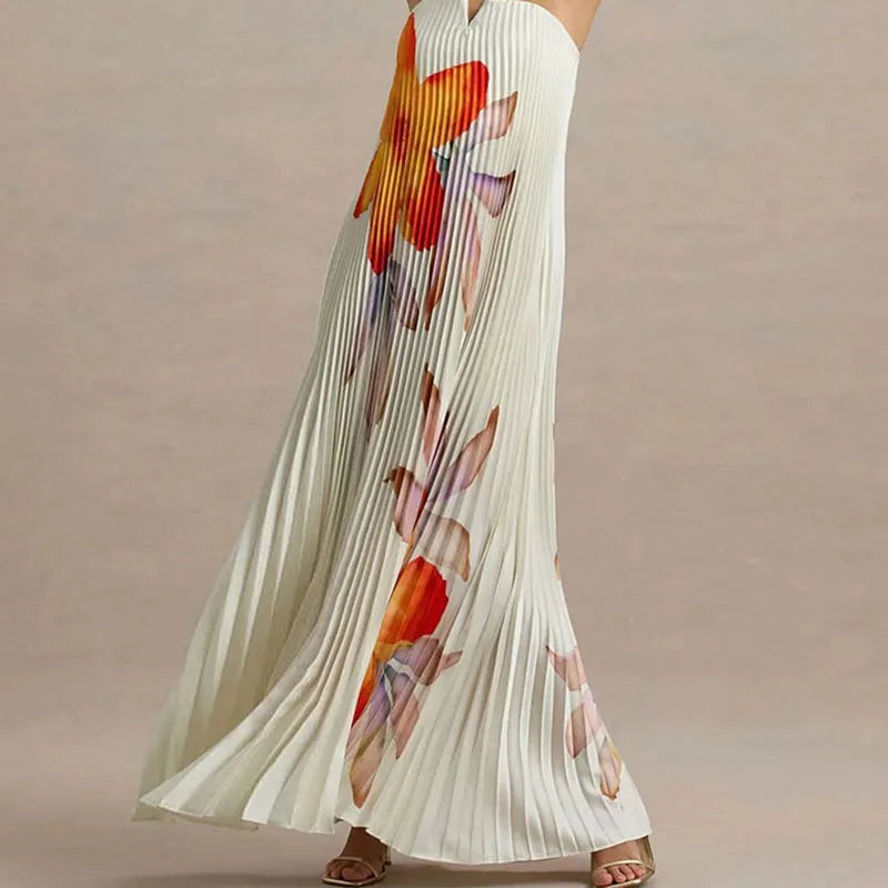 Strapless Floral Pleated Maxi Dress | Effortless Movement