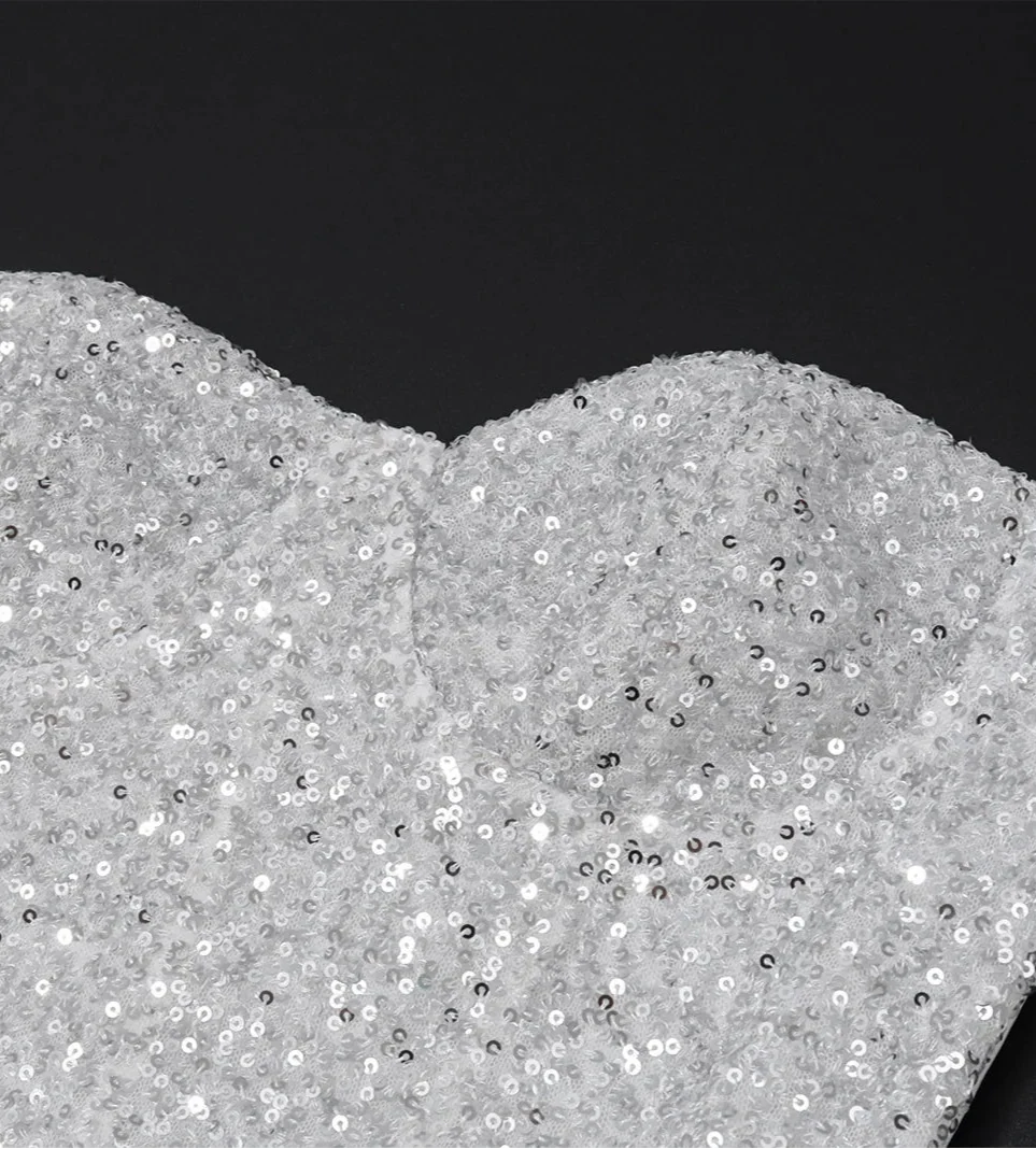 White Strapless Sequin Gown | Elegant Mesh Maxi Dress