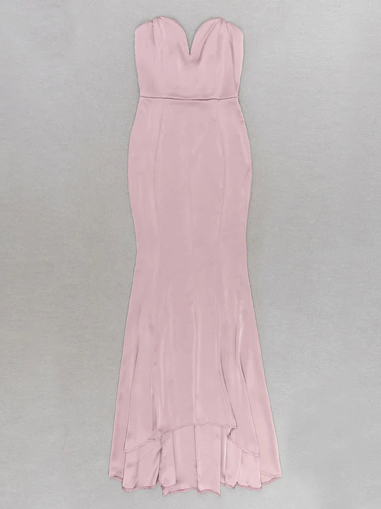 Pink Strapless Backless Mermaid Dress | Belted Maxi Gown