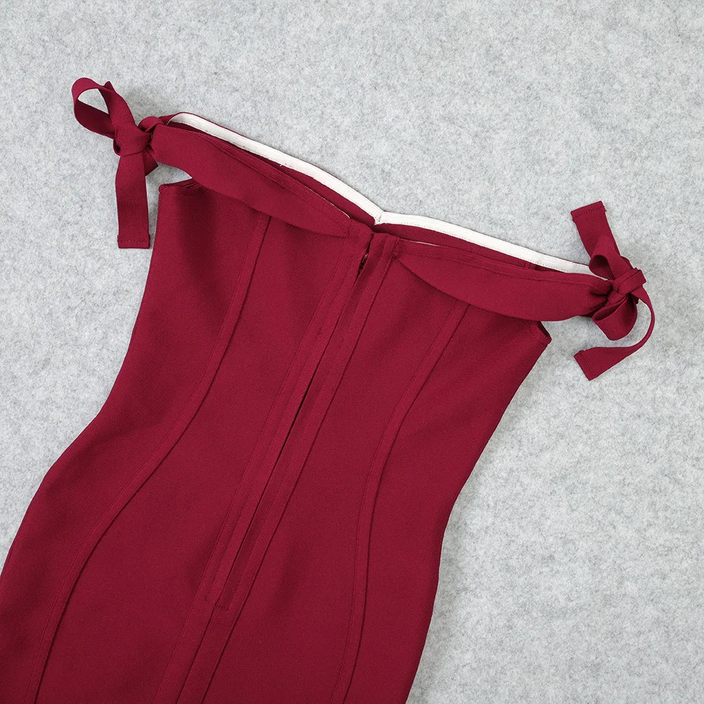 Emerald Off Shoulder Bandage Mini Dress | Ribbon-Tie Party Fit