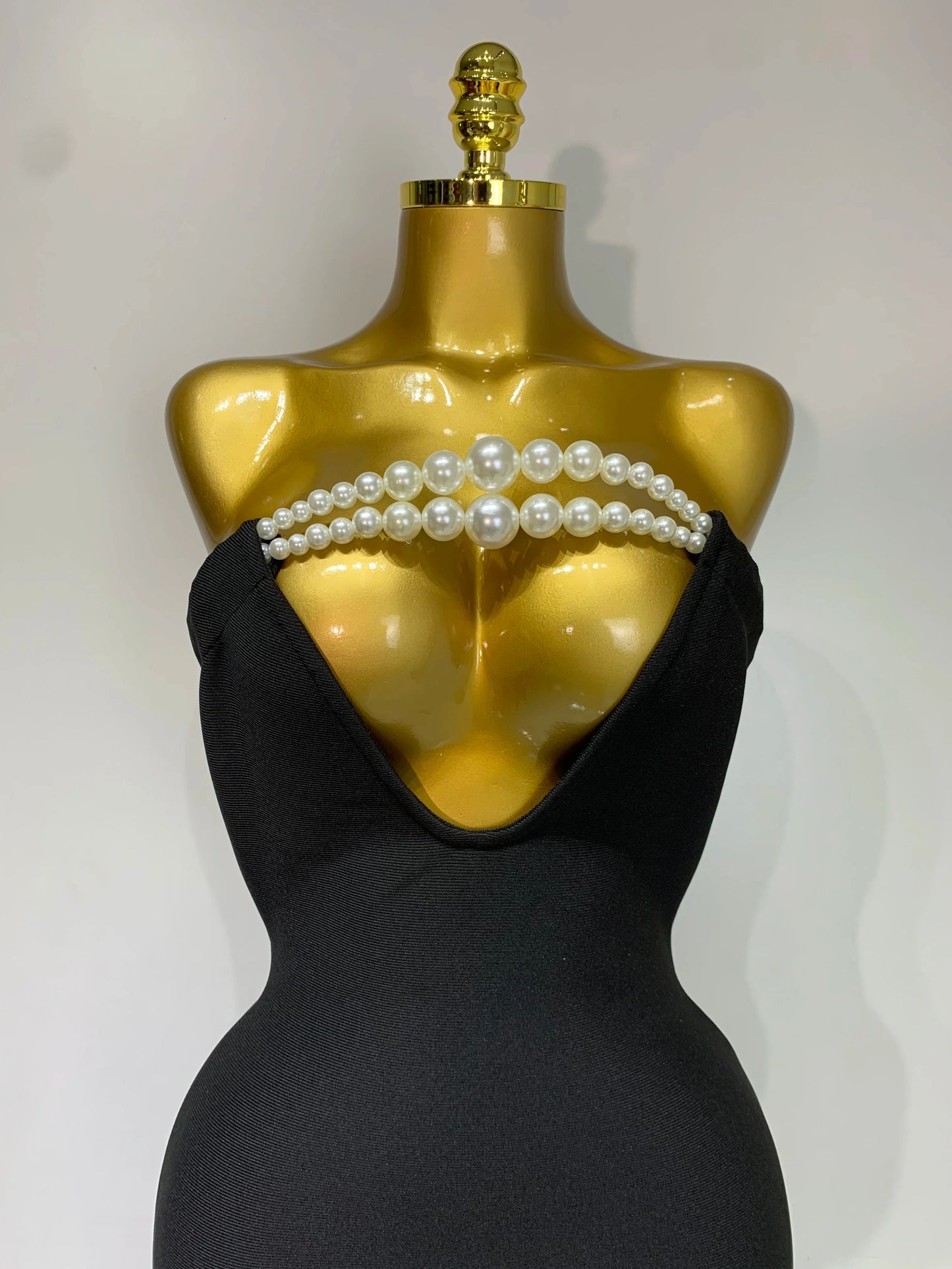 Black Backless Strapless Beading Long Bodycon Dress