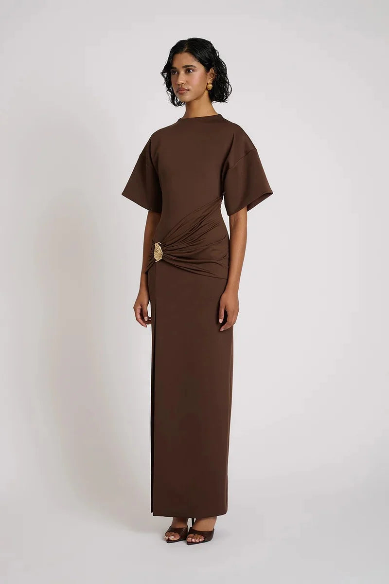 Ruched Side-Slit Maxi Dress | Sculpted Elegant Fit