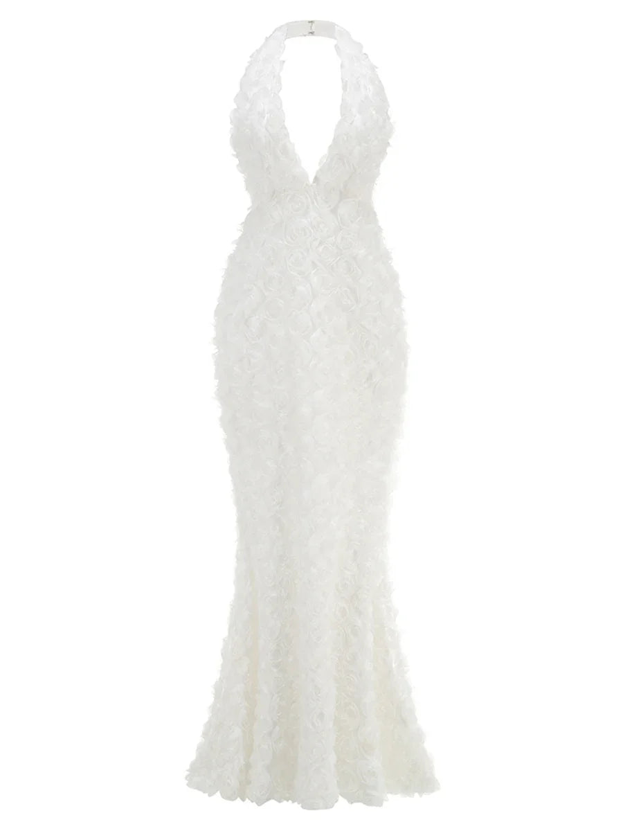 V neck applique dress designed for refined occasions 