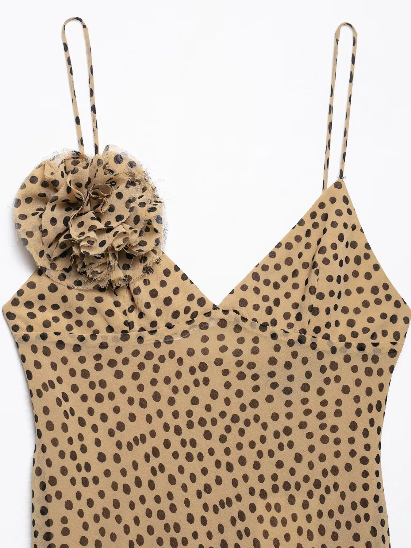 Dotted V-Neck Spaghetti Strap Stretch Maxi Dress