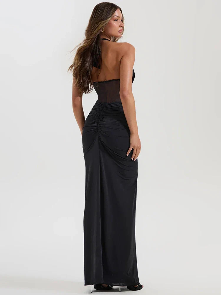 Halter V-Neck Backless Maxi Dress
