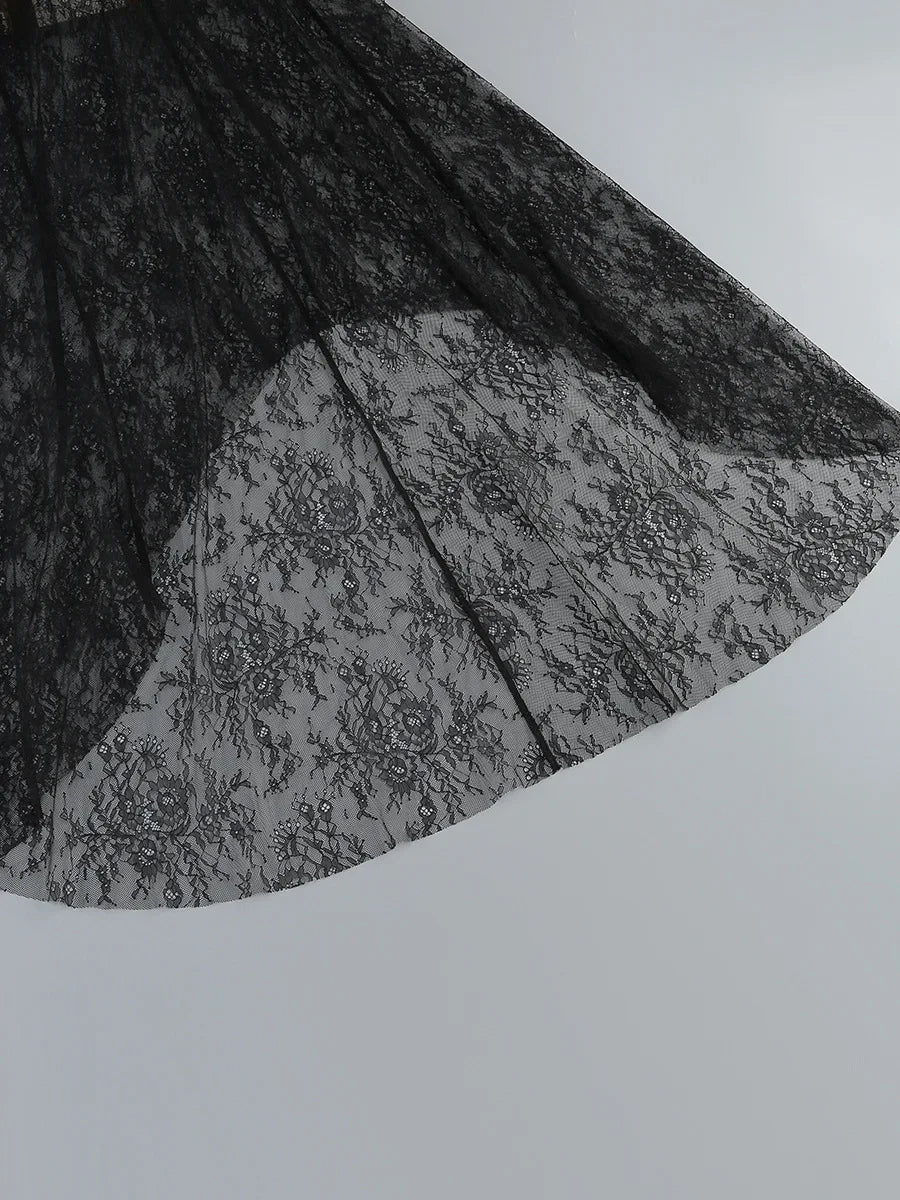 Lace Corset Mesh Maxi Dress with Detachable Hem