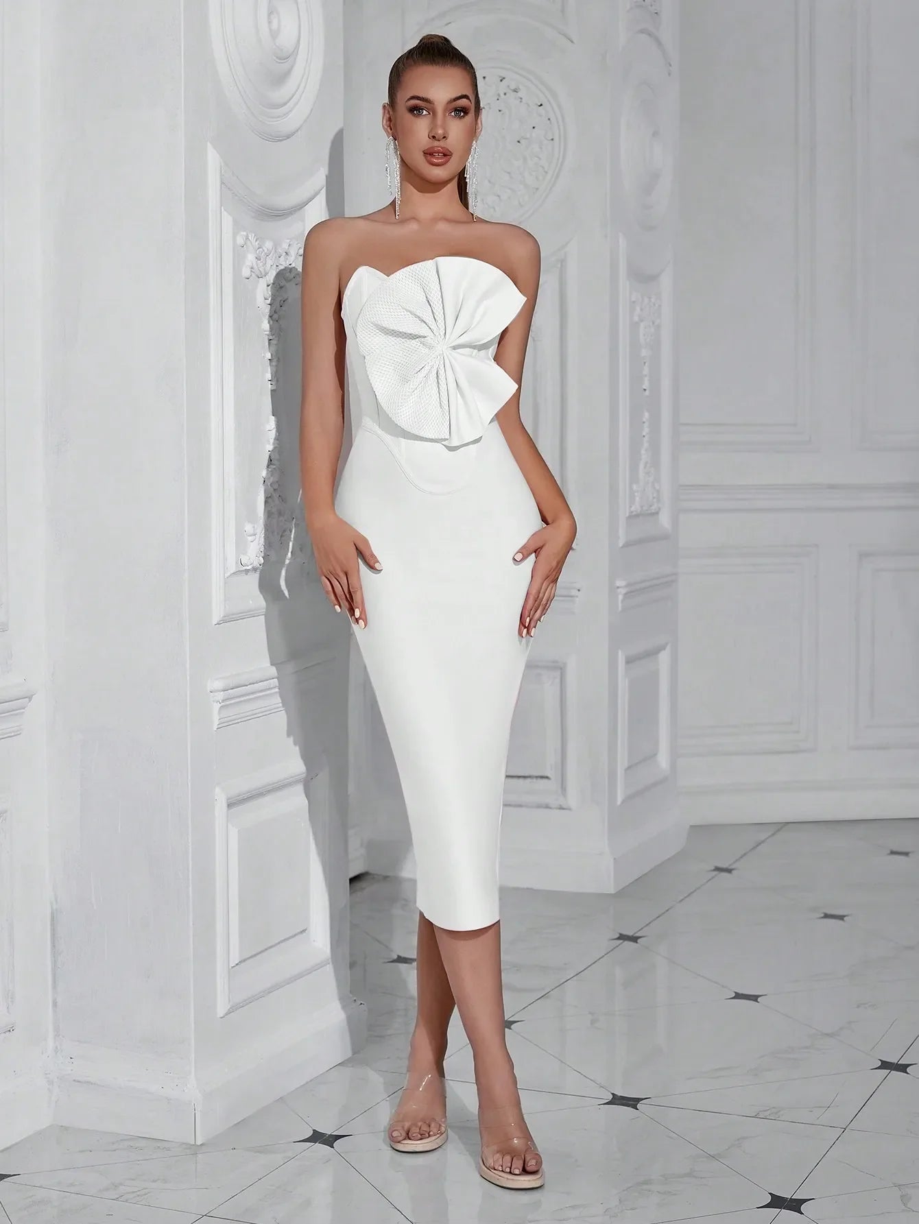 Elegant Strapless Sheath Midi Dress