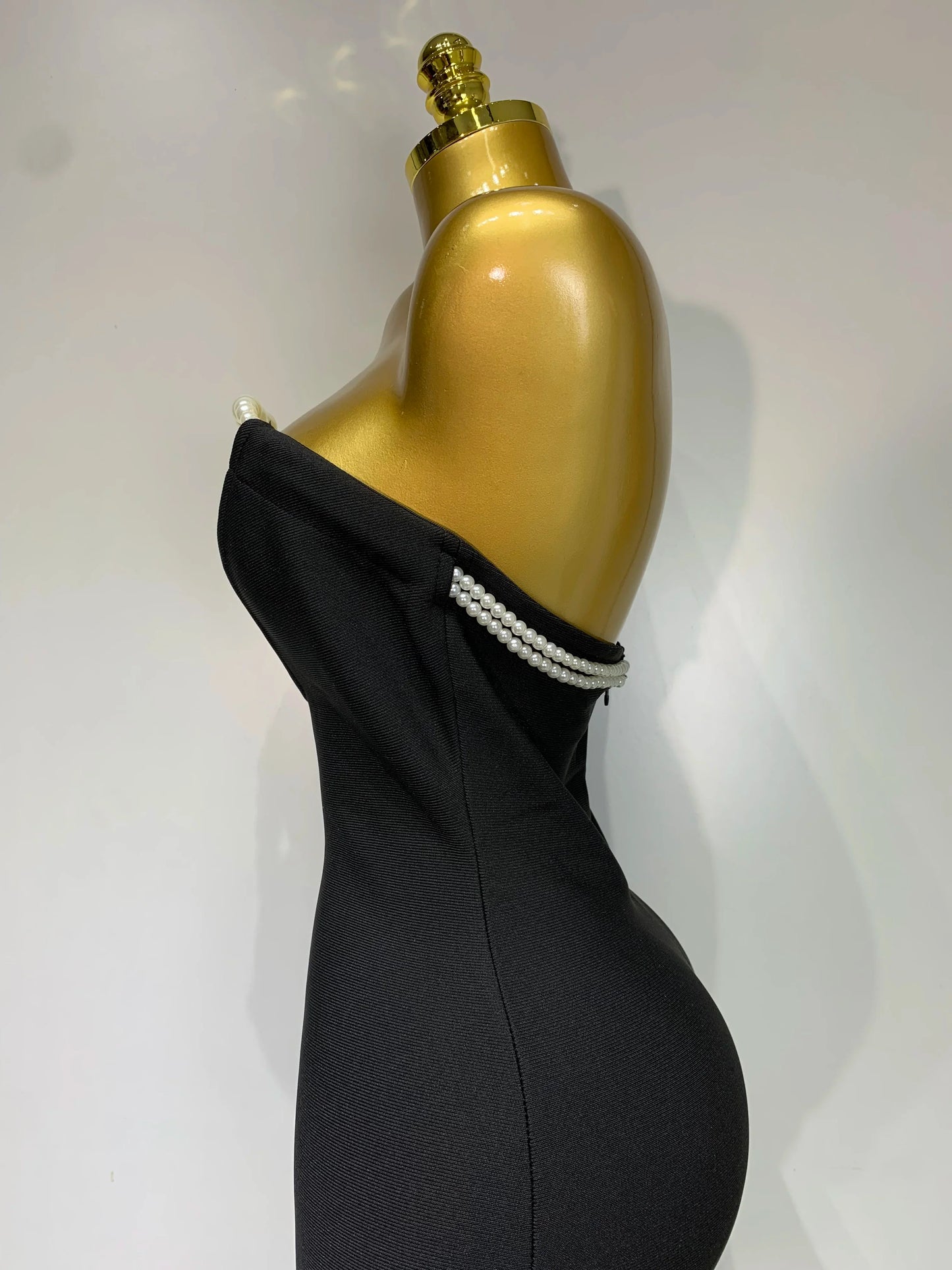 Black Backless Strapless Beading Long Bodycon Dress