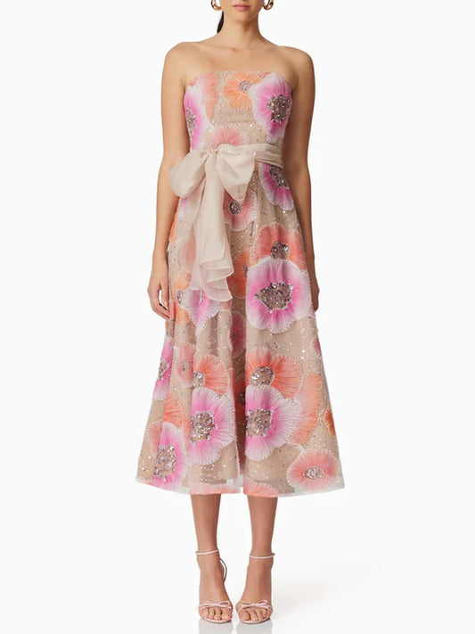 Vintage Strapless A-Line Knee-Length Dress | Orangepink