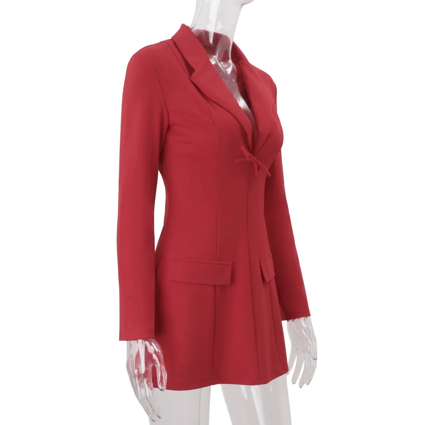 Deep V-Neck Mini Blazer Dress with Bow Detail