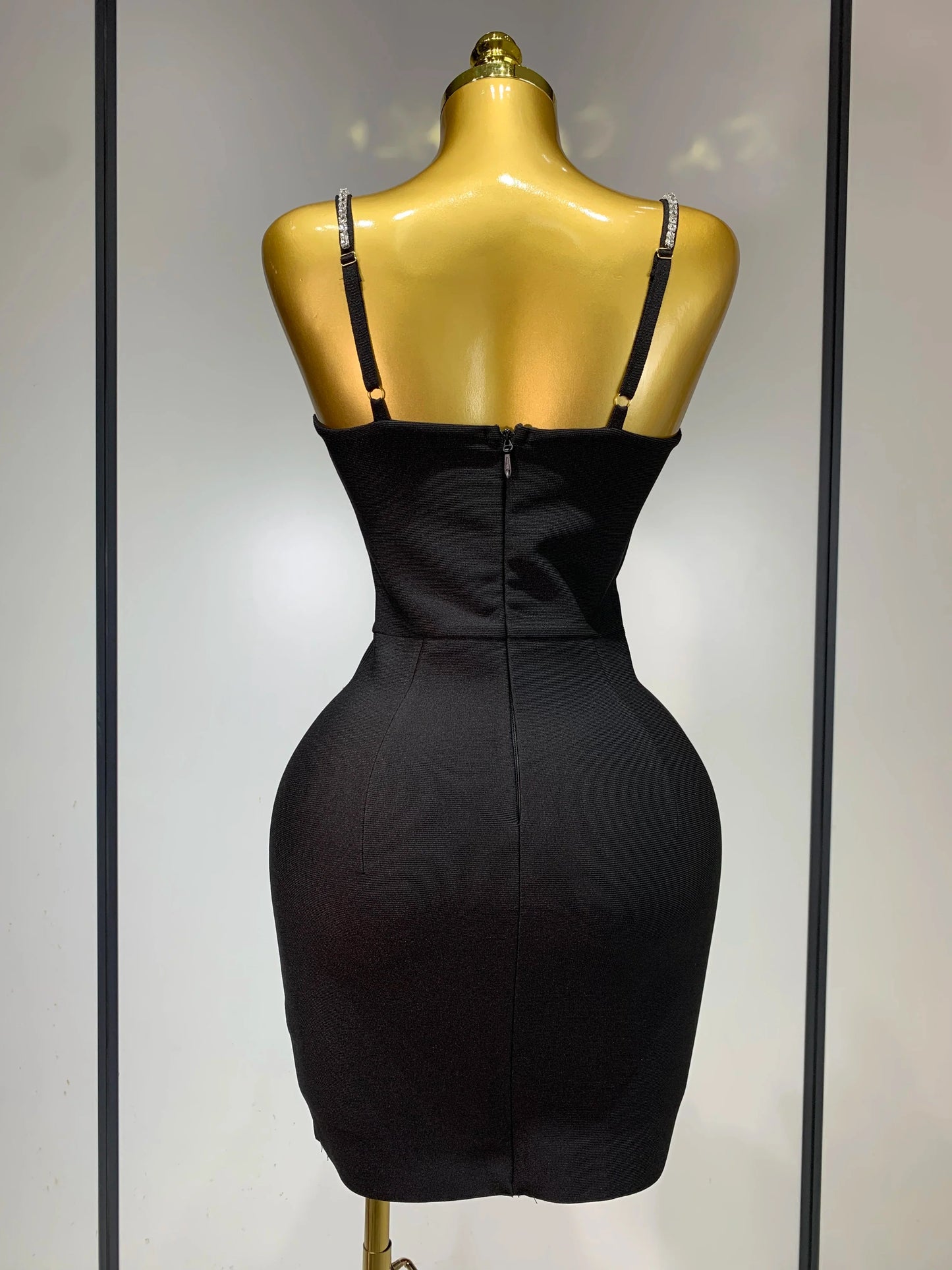 Black V-Neck Beading Bodycon Mini Dress