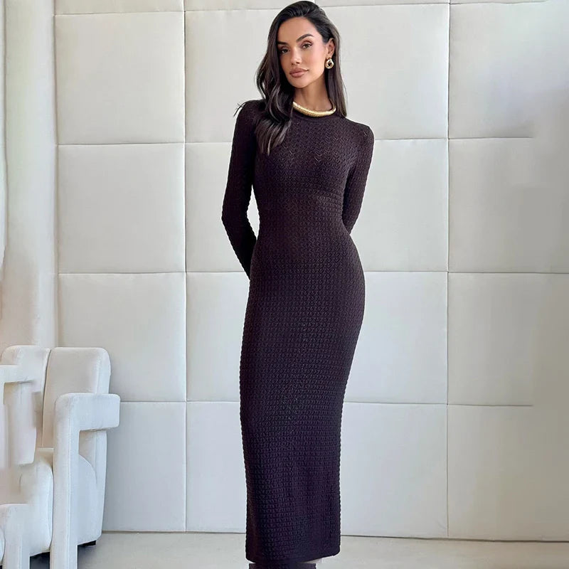 Burgundy Long Sleeve Knit Maxi Dress | Fall Statement Fit