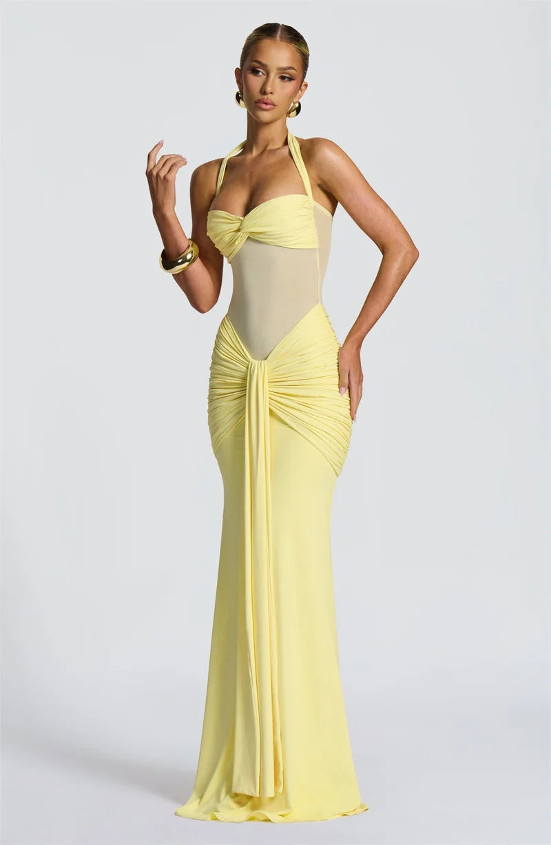 Halter Maxi Dress | Ruched Backless Club Gown