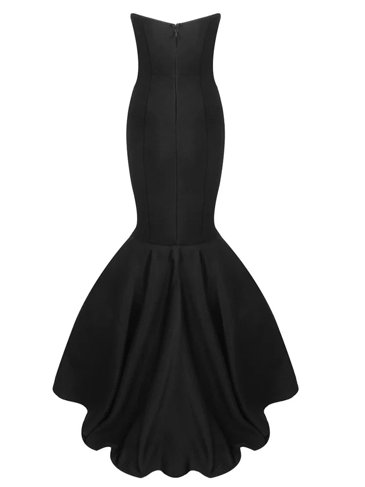 Black Strapless Mesh Patchwork Mermaid Dress | Bodycon Gown