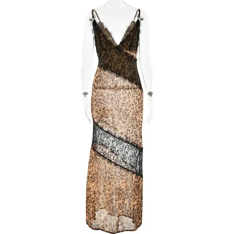 Leopard Print Spaghetti Strap Maxi Dress