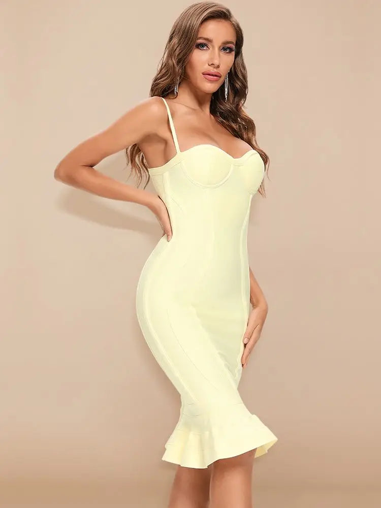 Burgundy Spaghetti Strap Mermaid Midi Dress | Sculpted Bandage