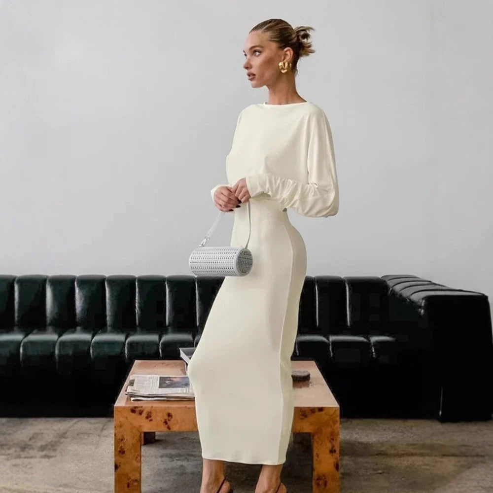 White Puff Sleeve Open Back Maxi Dress | Modern Event Statement