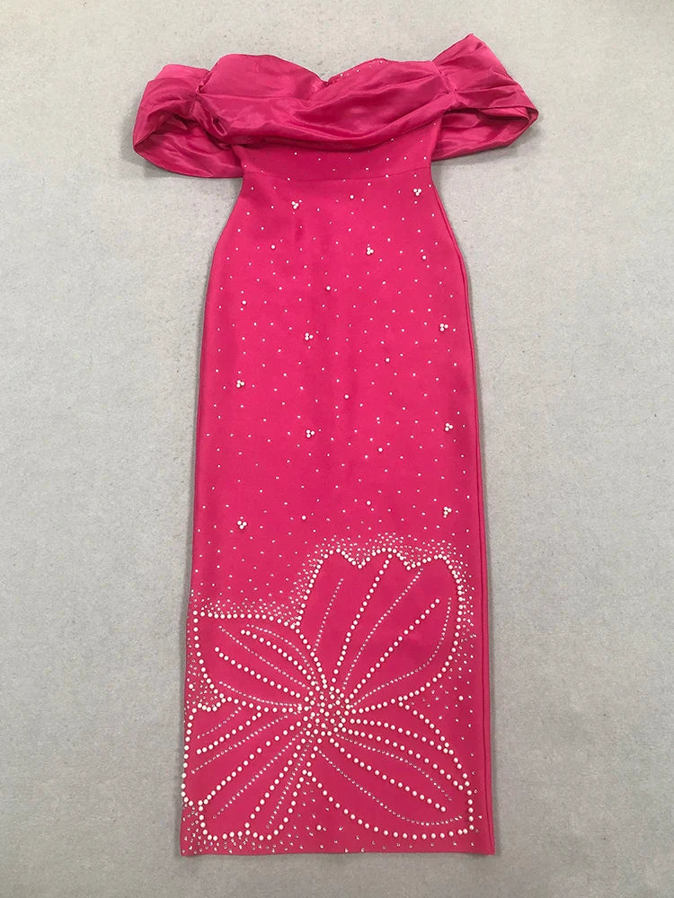 Off-Shoulder Crystal Bodycon Evening Gown