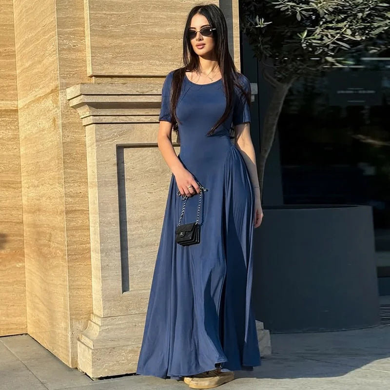 Solid Pleated Maxi Dress | High Waist Everyday Look