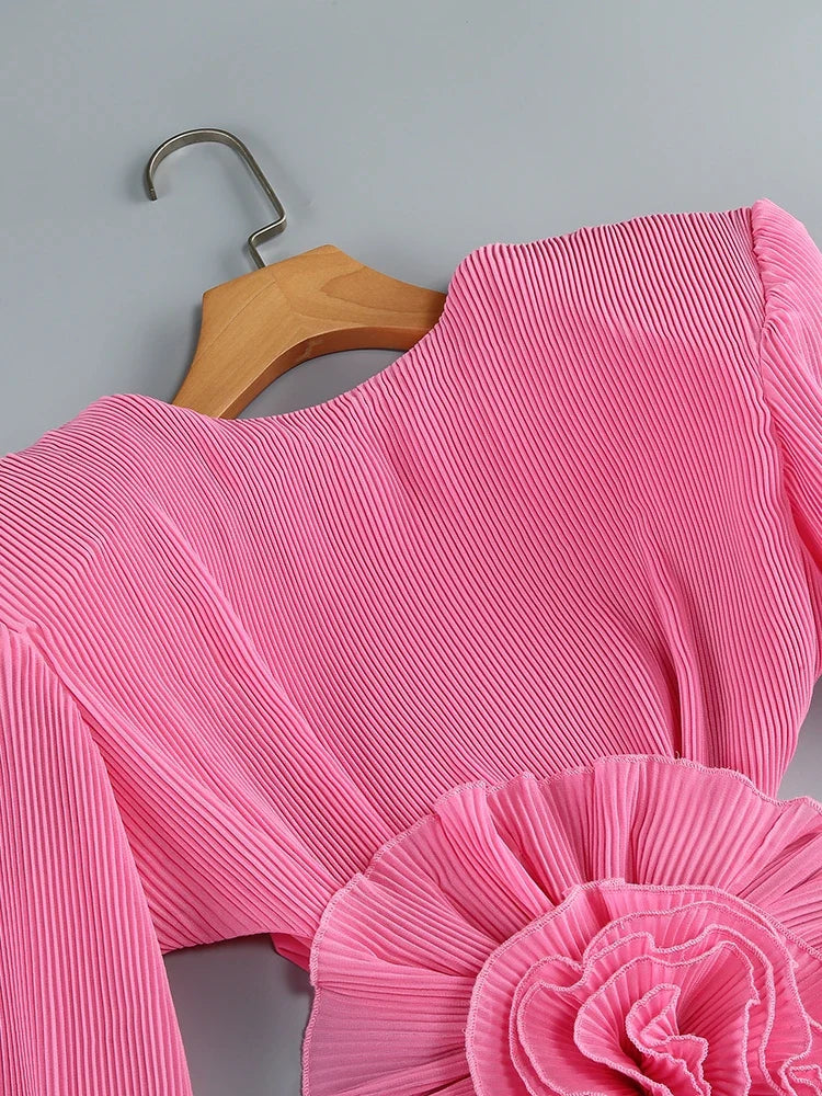 Pink Cutout Mini Dress with Sculpted Flower Detail