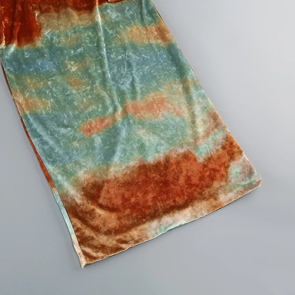 Blue Gradient Tie Dye Off Shoulder Midi Dress | Party Elegance