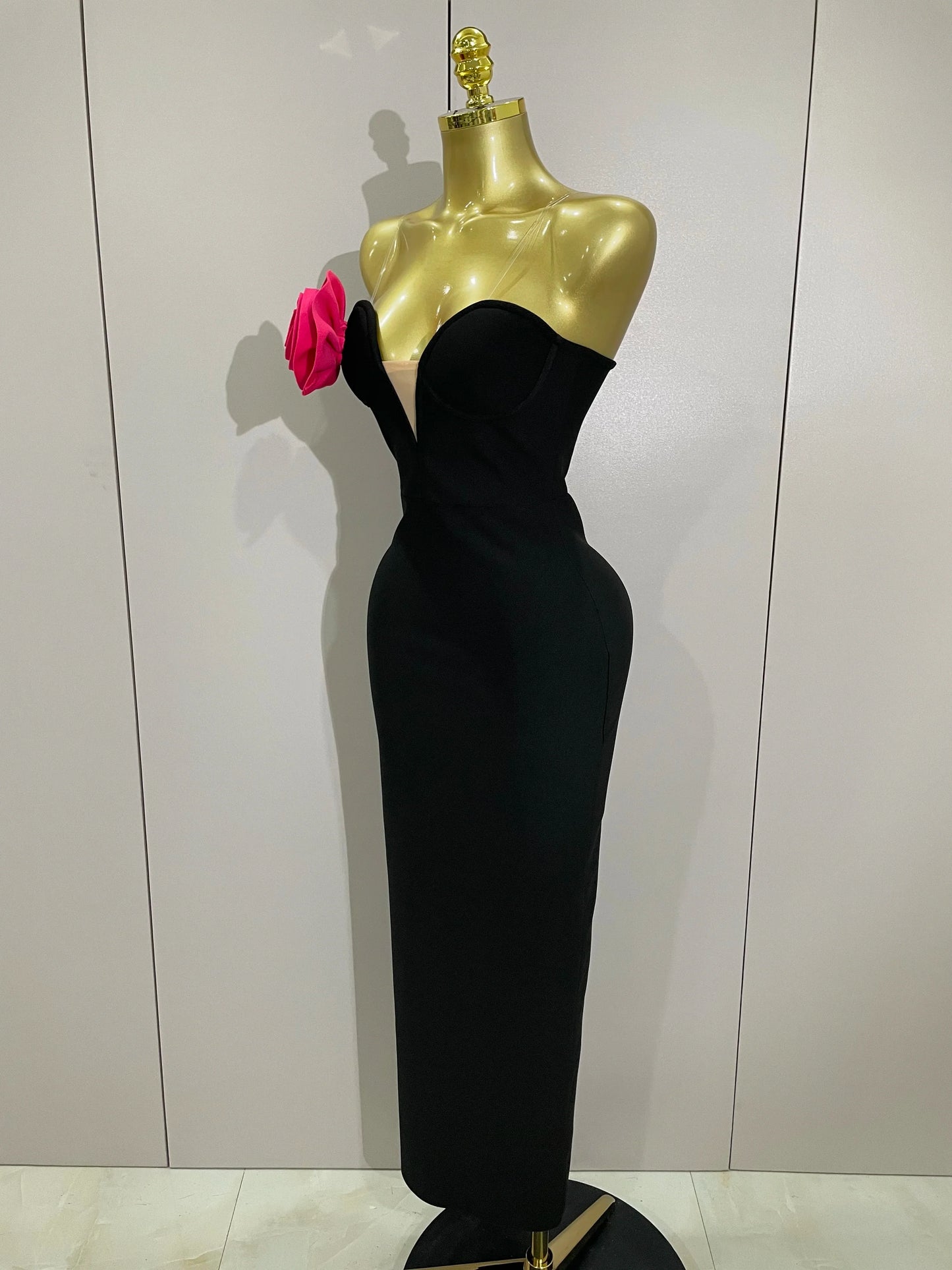 Black Strapless Ankle-Length Dress