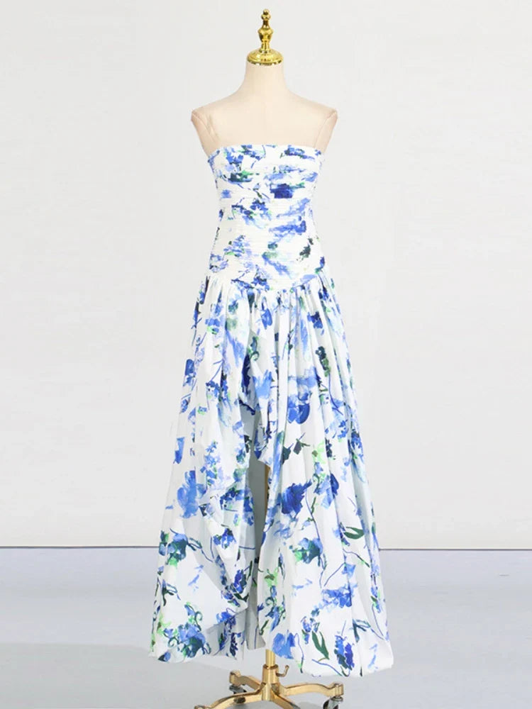 Printed Strapless Bubble Maxi Dress