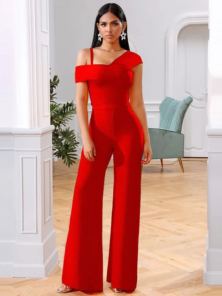 One-Shoulder Bodycon Bandage Jumpsuit - Elegant Overalls
