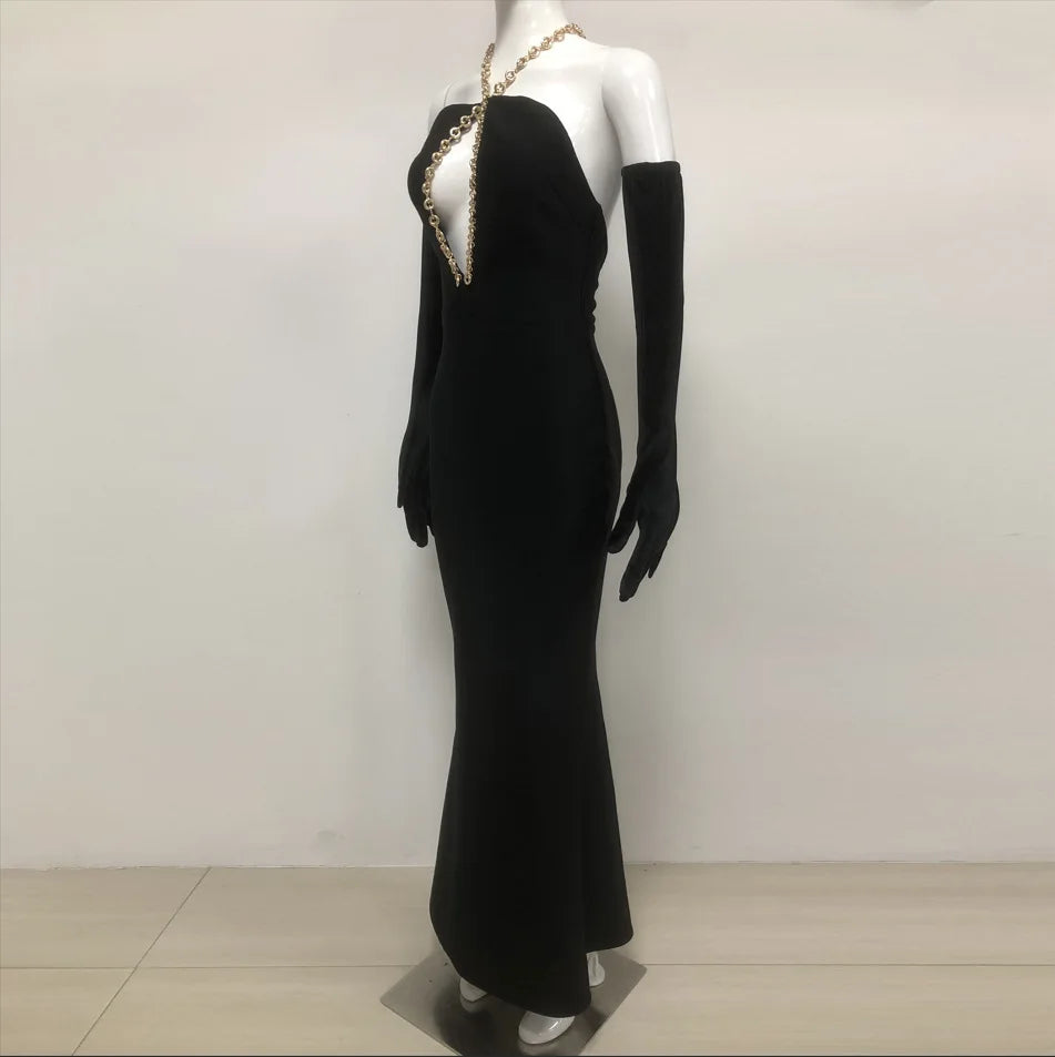 Black Cut Out Tube Long Chain Maxi Dress