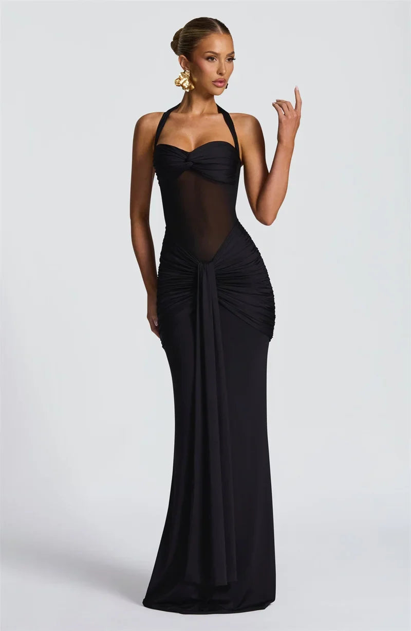 Halter Maxi Dress | Ruched Backless Club Gown
