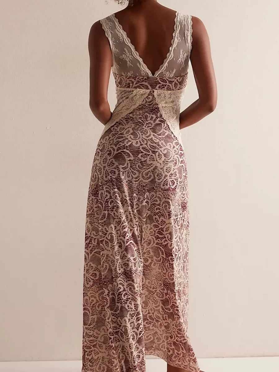 Sequin Lace Tank Maxi Dress | Vintage Floral Glamour