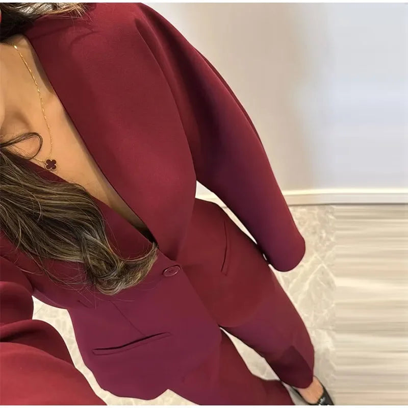 Power Silhouette – Burgundy Boss Suit with Tailored Curve Fit